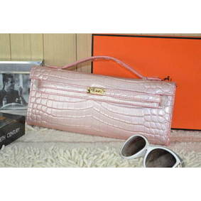 Hermes Kelly Clutch Bag Croco Leather K31 Light Pink 1:1 Replica HMSCH28549U
