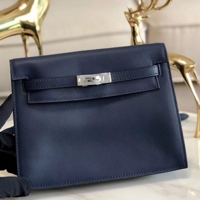 Hermes Kelly Danse Handmade Bag In Blue Swift Leather Replica HMSJX80BXZV
