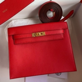 Hermes Kelly Danse II Bag In Red Evercolor Calfskin Replica HMSV3P480TH