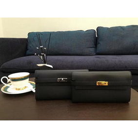 Hermes Kelly Epsom Leather Wallet H4086 Black 1:1 Replica HMSXQHM963K