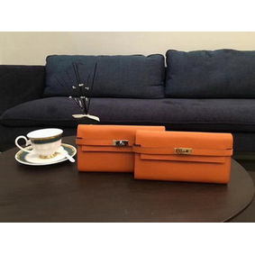 Copy Hermes Kelly Epsom Leather Wallet H4086 Orange HMS90ST3IMK