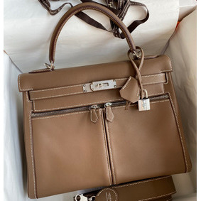 Replica Hermes Kelly Lakis 32 Handmade Bag In Taupe Swift Calfskin HMS27ST2D2V