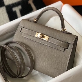 AAA Hermes Kelly Mini II Bag In Gris Asphalt Epsom Leather GHW HMSLE3169JP