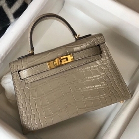 Hermes Kelly Mini II Bag In Taupe Embossed Crocodile Leather Replica HMS90Q01938