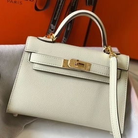 Hermes Kelly Mini II Bag In White Epsom Leather GHW 1:1 Replica HMSQ8TRM45F