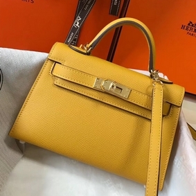 Knockoff Hermes Kelly Mini II Bag In Yellow Epsom Leather GHW HMSV04PMV31