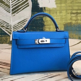 Hermes Kelly Mini II Handmade Bag In Blue Chevre Leather HMSY69GLH03