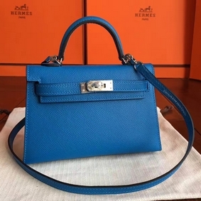 Hermes Kelly Mini II Handmade Bag In Blue Izmir Epsom Leather Top Replica HMS9BFRMZ1I