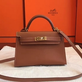 Hermes Kelly Mini II Handmade Bag In Gold Swift Calfskin Top Replica HMS3PLK1D6B