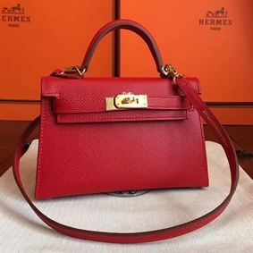 Imitation Hermes Kelly Mini II Handmade Bag In Red Epsom Leather HMS3MZBTQP2
