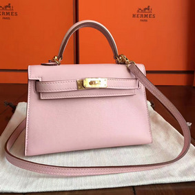 Hermes Kelly Mini II Handmade Bag In Rose Dragee Swift Calfskin Replica HMSV2V2WV4F