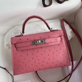 Imitation Hermes Kelly Mini II Handmade Bag In Terre Cutie Ostrich Leather HMS1E34JDFL