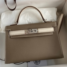 Imitation Hermes Kelly Mini II Sellier Bicolor Handmade Bag in Taupe and Craie Epsom Calfskin HMS0XJ2I7LA