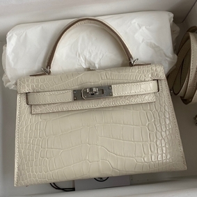 Hermes Kelly Mini II Sellier Handmade Bag In Beton Matte Alligator Leather Replica HMSQ8Q1U2C1