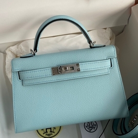 Fake Hermes Kelly Mini II Sellier Handmade Bag In Blue Zephyr Epsom Calfskin HMS0XJ2I7LA