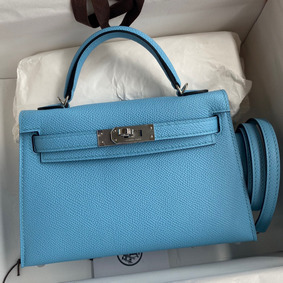 Fake Hermes Kelly Mini II Sellier Handmade Bag In Celeste Epsom Calfskin HMSWY7NQB5B