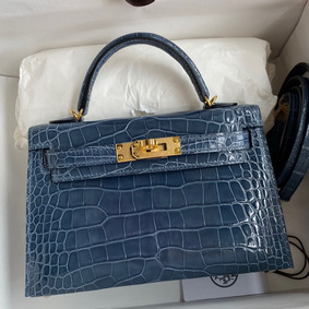 Cheap Hermes Kelly Mini II Sellier Handmade Bag In Colvert Shiny Alligator Leather HMSV0FS6KM1