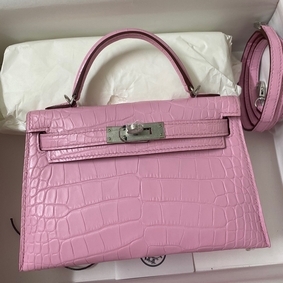 Replica Hermes Kelly Mini II Sellier Handmade Bag In Mauve Sylvestre Matte Alligator Leather HMSXA741D40
