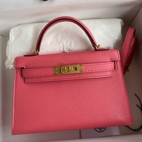Cheap Hermes Kelly Mini II Sellier Handmade Bag In Rose Lipstick Chevre Mysore Leather HMSV34R0IK2