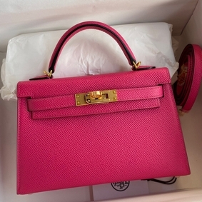 Hermes Kelly Mini II Sellier Handmade Bag In Rose Red Epsom Calfskin Replica HMSLV6Q3L8S
