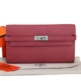 Hermes Kelly Original Leather Bi-Fold Wallet A708 Burgundy Replica HMSR6MH8AWS