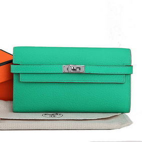 Fake Hermes Kelly Original Leather Bi-Fold Wallet A708 Green HMSPB27ODQD