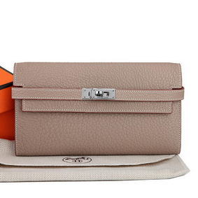 Imitation Hermes Kelly Original Leather Bi-Fold Wallet A708 Light Gray HMS865TRKC2