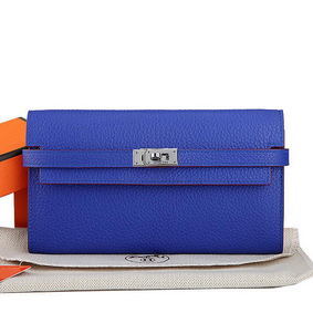 Hermes Kelly Original Leather Bi-Fold Wallet A708 RoyalBlue Top Replica HMSWJB8V6FH