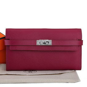 Hermes Kelly Original Saffiano Leather Bi-Fold Wallet A708 Burgundy 1:1 Replica HMSH774ZM86