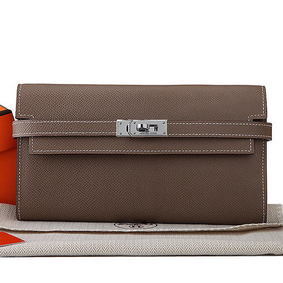 1:1 Replica Hermes Kelly Original Saffiano Leather Bi-Fold Wallet A708 Dark Gray HMSV3O8I8NQ
