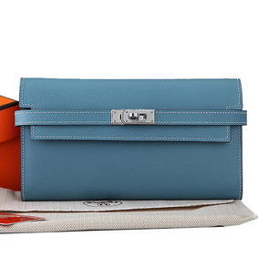 Fake Hermes Kelly Original Saffiano Leather Bi-Fold Wallet A708 Light Blue HMS51C4N2F9