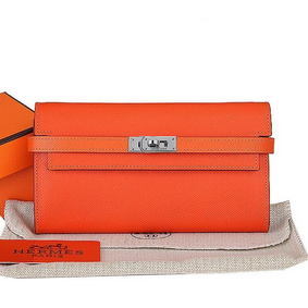 Hermes Kelly Original Saffiano Leather Bi-Fold Wallet A708 Orange Replica HMS64AALW6Q