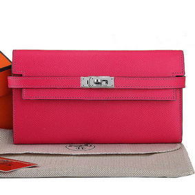 High Quality Hermes Kelly Original Saffiano Leather Bi-Fold Wallet A708 Peach HMS3480S0T6