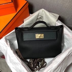 Cheap Hermes Kelly Original togo Leather Tote Bag H2424 Black HMS8V3V77ZI