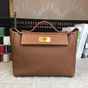 Hermes Kelly Original togo Leather Tote Bag H2424 Brown Top Replica HMSLD6OP8NB