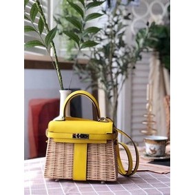 First-class Quality Hermes kelly picnic bag 9810 yellow HMSOHZA0225