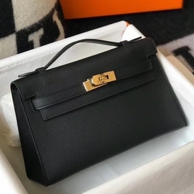Hermes Kelly Pochette Bag In Black Epsom Leather HMS0I4Q1A45