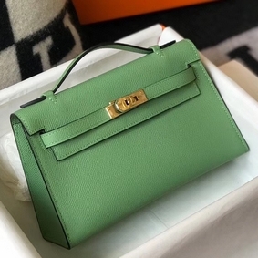 Fake Hermes Kelly Pochette Bag In Vert Criquet Epsom Leather HMSGFKK5YV7