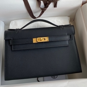 Imitation Hermes Kelly Pochette Handmade Bag In Black Epsom Calfskin HMSFJ06OW91