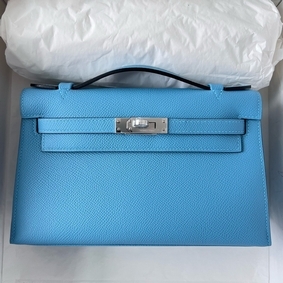 Hermes Kelly Pochette Handmade Bag In Blue du Nord Epsom Calfskin HMSI4692T7C