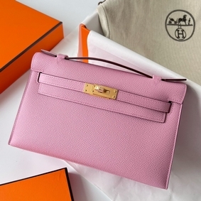 Hermes Kelly Pochette Handmade Bag In Mauve Sylvestre Epsom Calfskin HMSU8C10YCK