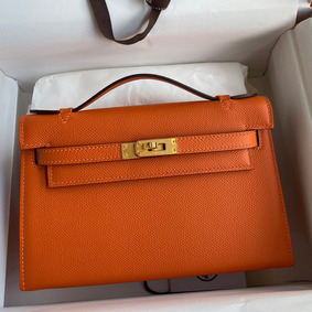 Hermes Kelly Pochette Handmade Bag In Orange Epsom Calfskin 1:1 Replica HMS0J14WEN4