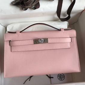 Hermes Kelly Pochette Handmade Bag In Rose Sakura Swift Calfskin Top Replica HMSU87NQEV4