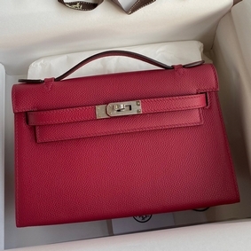 Hermes Kelly Pochette Handmade Bag In Ruby Epsom Calfskin 1:1 Replica HMSCERT83FY