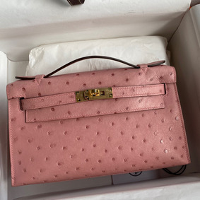 Hermes Kelly Pochette Handmade Bag In Terre Cuite Ostrich Leather Replica HMS5Z191L31