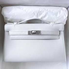 Fake Hermes Kelly Pochette Handmade Bag In White Swift Calfskin HMSZYC47FWE