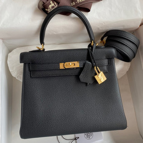 Hermes Kelly Retourne 25 Handmade Bag In Black Clemence Leather Replica HMSKSMI2QL4