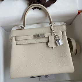 Hermes Kelly Retourne 25 Handmade Bag In Craie Clemence Leather 1:1 Replica HMSOITO23HR