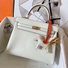 Hermes Kelly Retourne 25 Handmade Bag In Craie Swift Calfskin HMSR6Q060HW