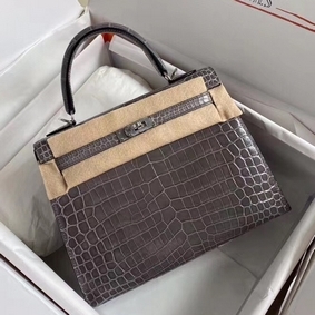 Hermes Kelly Retourne 25 Handmade Bag In Taupe Crocodile Niloticus Shiny Skin HMS4T34K7Q1